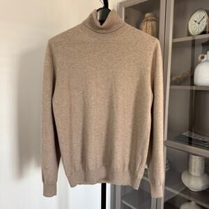 Paul Smith Cashmere Tan Rolled Turtleneck Sweater L Artist Stripe Knit Detail